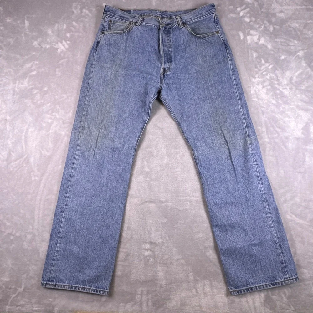 Levis 501 Original Fit Mens Blue Denim Straight Leg Button Fly Jeans 36x30